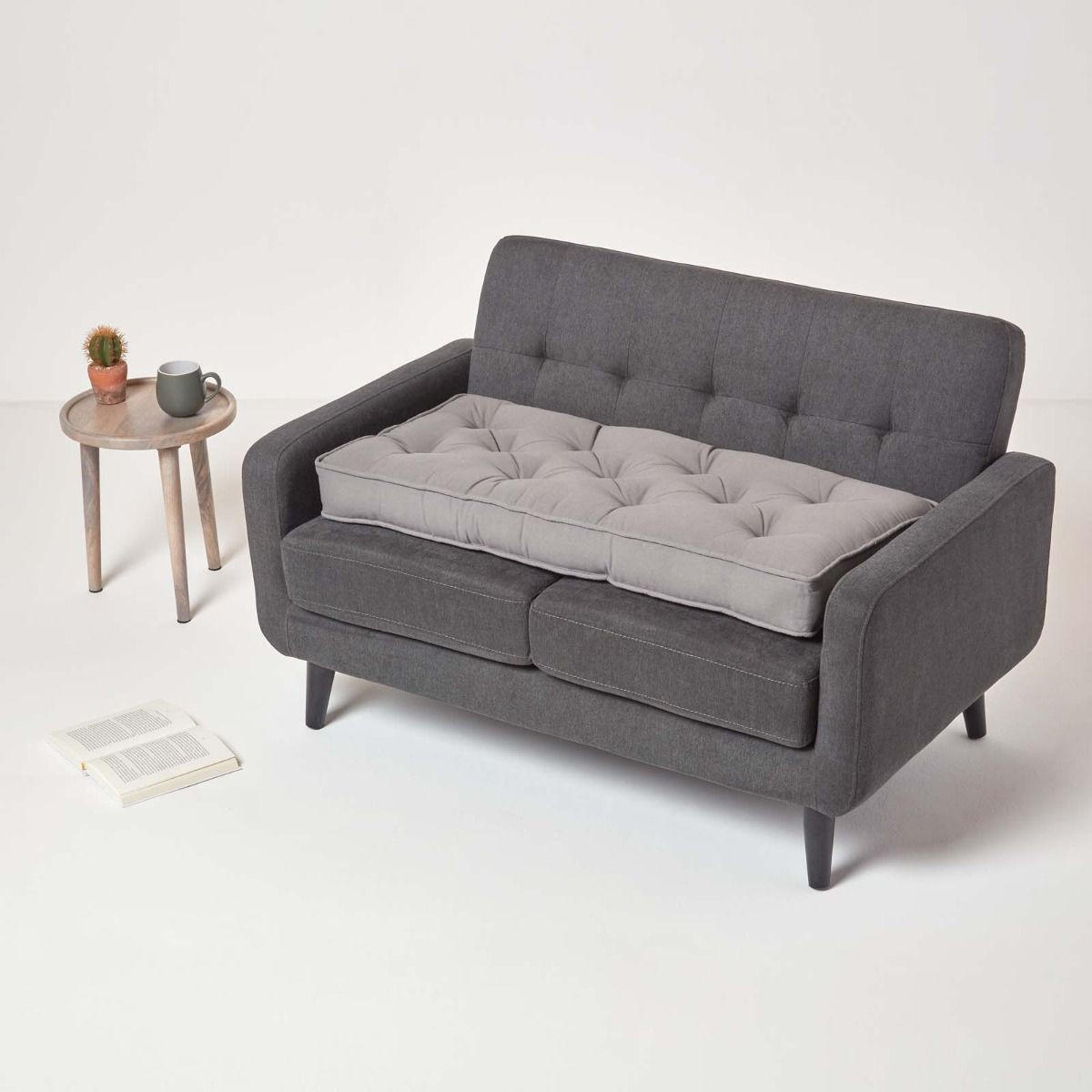 SITZAUFLAGE für Zweisitzer-Sofa 100 x 48 cm – dickes Sitzkissen grau - Grau, Textil (48/100/10cm) - Homescapes