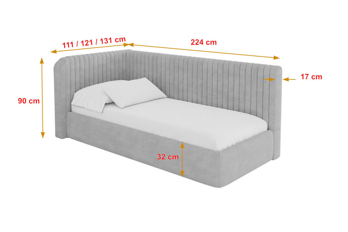 EINZELLBETT Jugendbett mit Bettkasten und Matratze H3/H4, Rechts - AURY 80x200 Grau - Silberfarben, Holzwerkstoff/Textil (80/200cm) - ALTDECOR