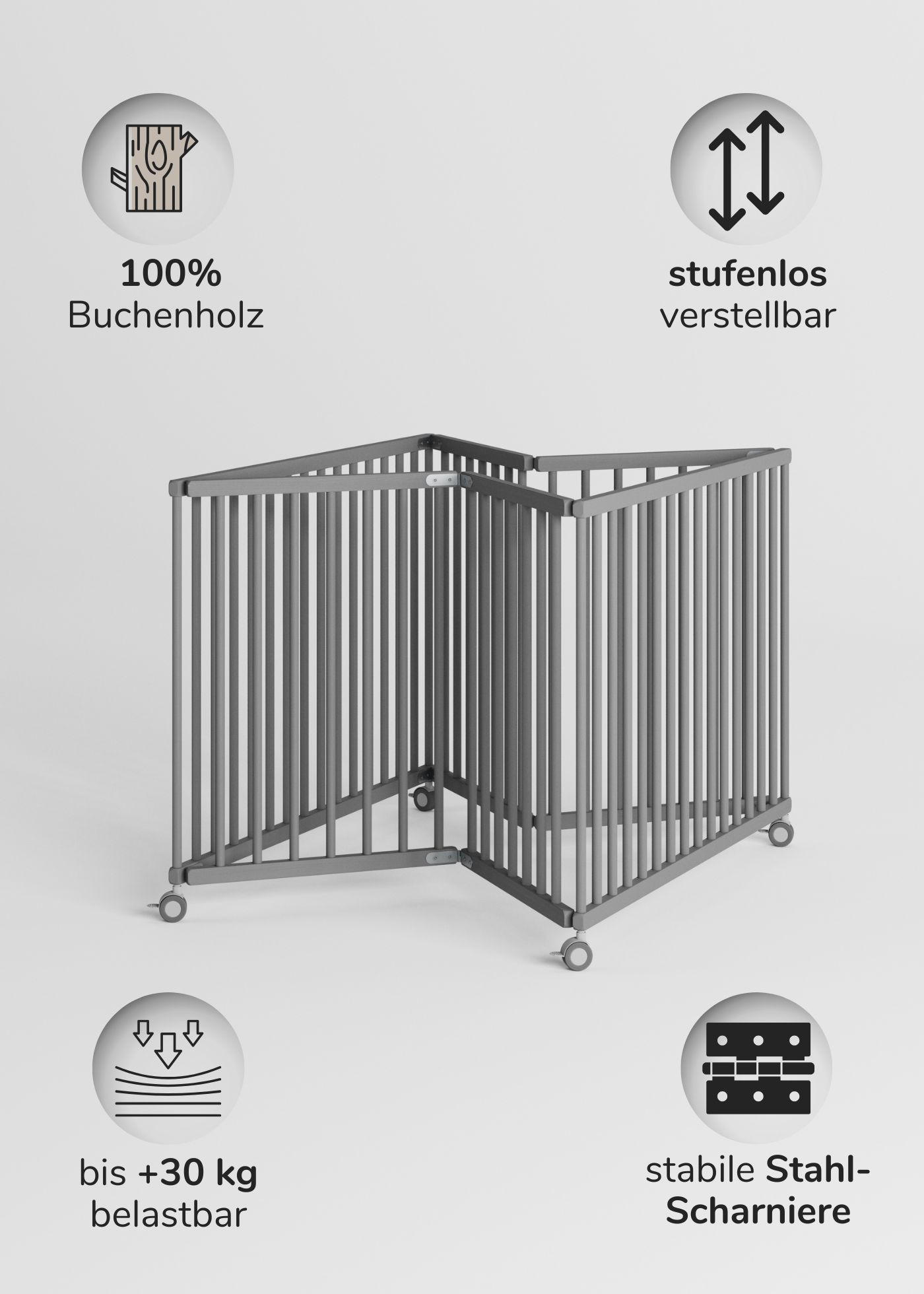 LAUFGITTER 100x100 cm faltbar - grau - Grau, Holz (100/74/100cm) - Sämann – make a difference.