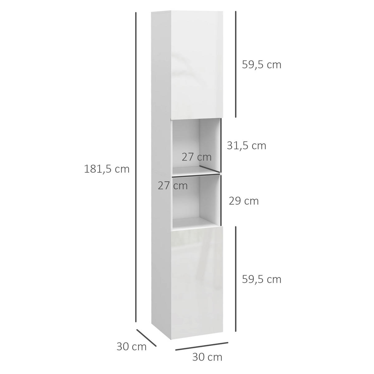 HOCHSCHRANK DE-12391 30/30/182 cm Weiß - Weiß, Holzwerkstoff (30/181.5/30cm) - ComfortXL