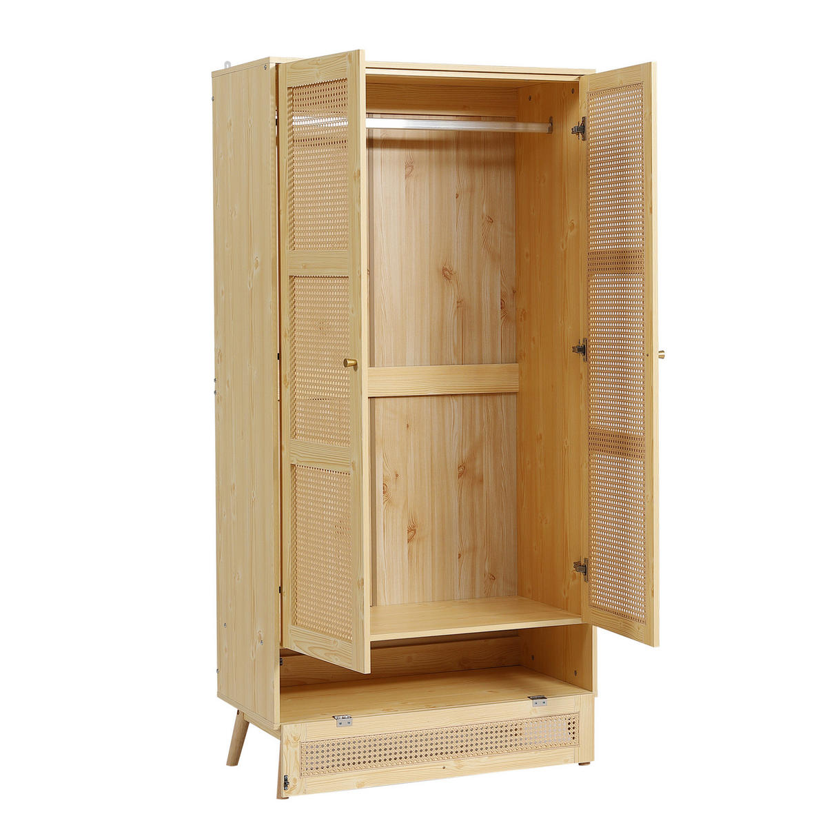 KLEIDERSCHRANK mit Kleiderstange & Rattan-Optik, 90/45/183 cm, Natur - Naturfarben, Holz (90/183/45cm) - Redom