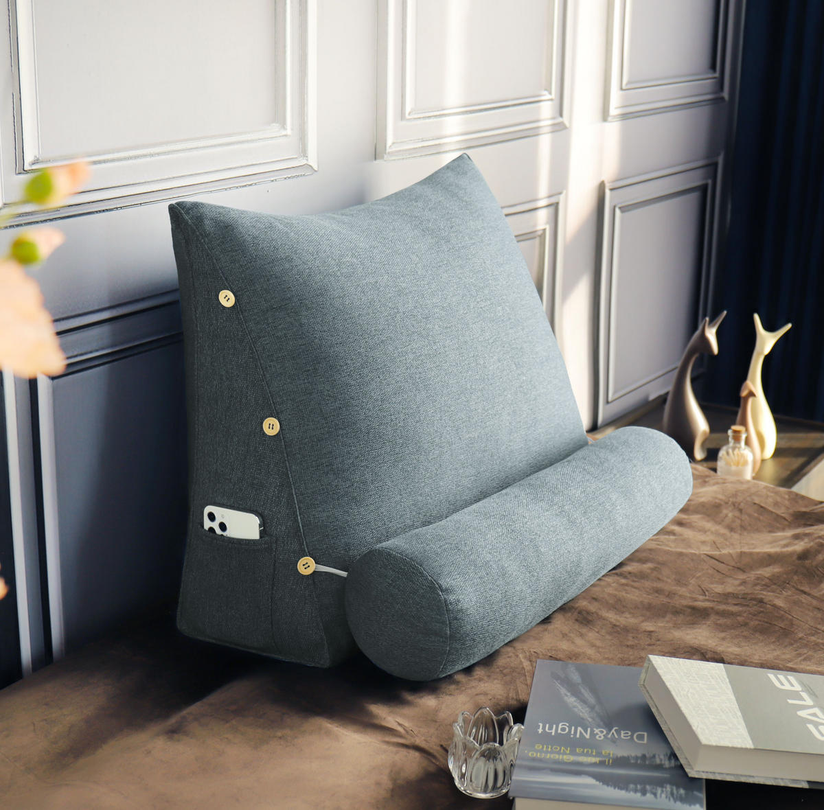 KEILKISSEN mit Nackenrolle Leinenlook Grau 60 cm - Grau, Textil (50/60cm) - Vercart