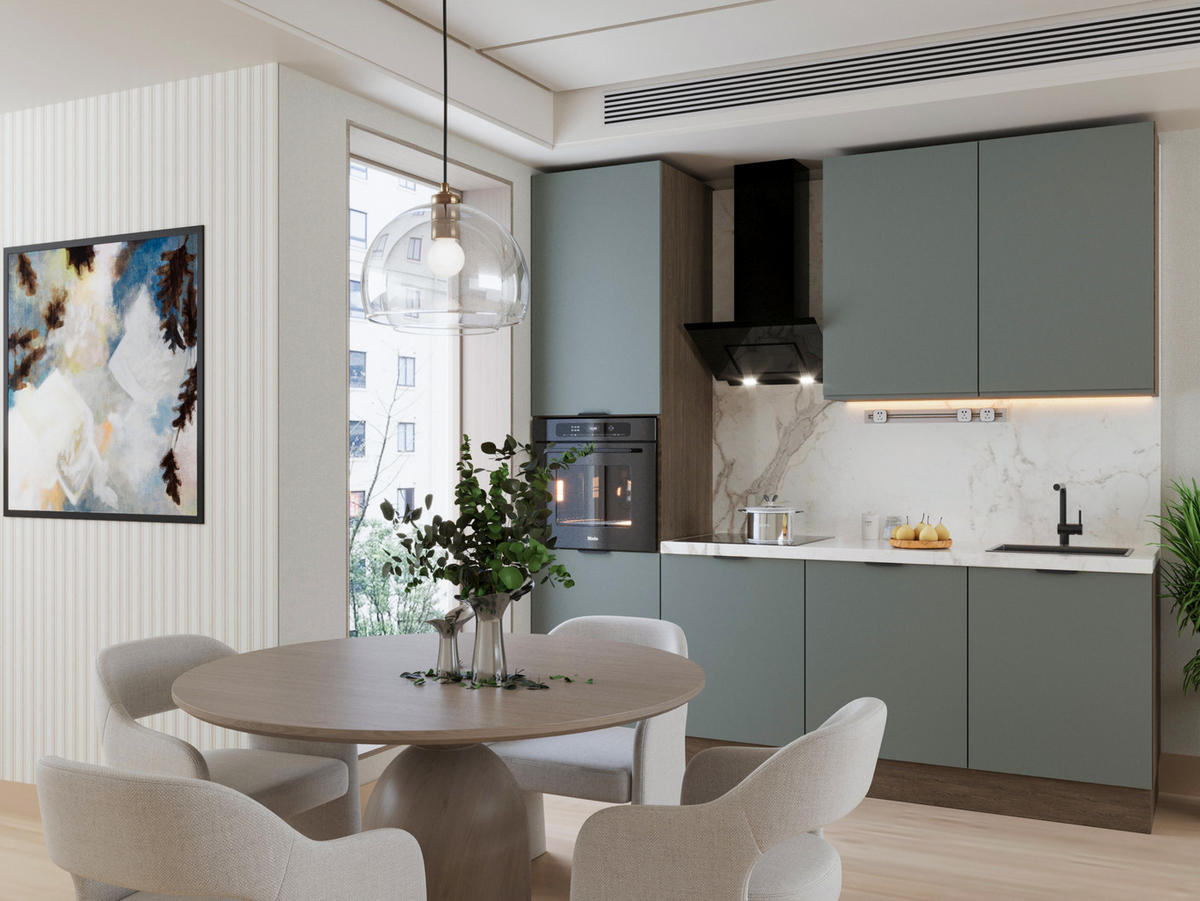 KÜCHENZEILE 240 cm Livaro – KU-S25 – Grün / Dunkle Eiche - Dunkelbraun/Grün, Holzwerkstoff (240/247/60cm) - hi-markt