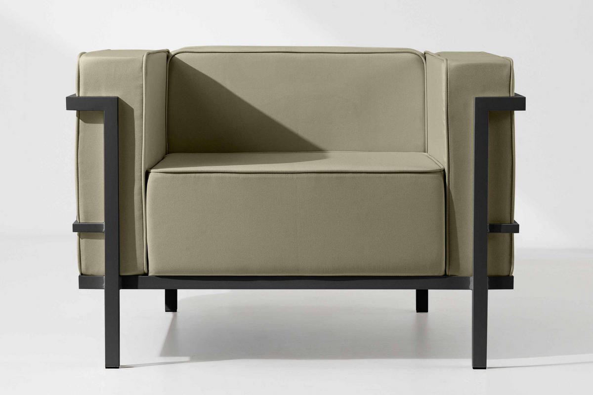 GARTENSESSEL TRIGLO Stahlgestell, Modern, Dunkelgrau/Beige - Dunkelgrau/Beige, Textil/Metall (99/70/69cm) - KONSIMO®
