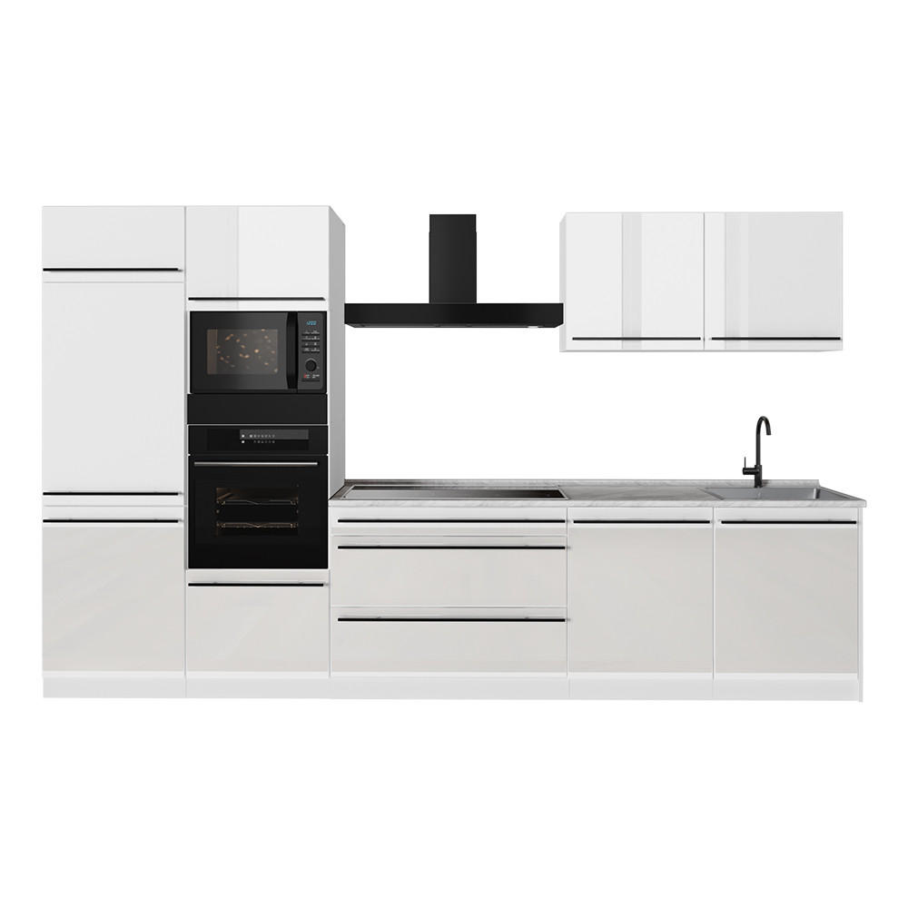 KUCHYNKA R-Line, Biely vysoký lesk/biely, 340 cm Marmori työtaso - biela/biela s vysokým leskom, kompozitné drevo (340/206.8/60cm) - Vicco