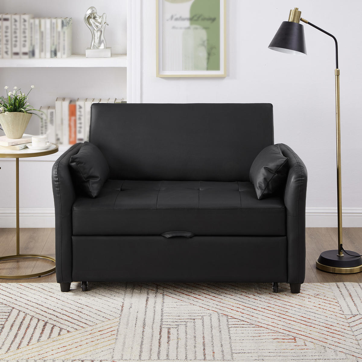 SCHLAFSOFA aus PU 156x100 cm Antikschwarz mit Ausziehfunktion und 3-fach verstellbarer Rückenlehne - Schwarz, Kunststoff (83/82/122cm) - Modfu