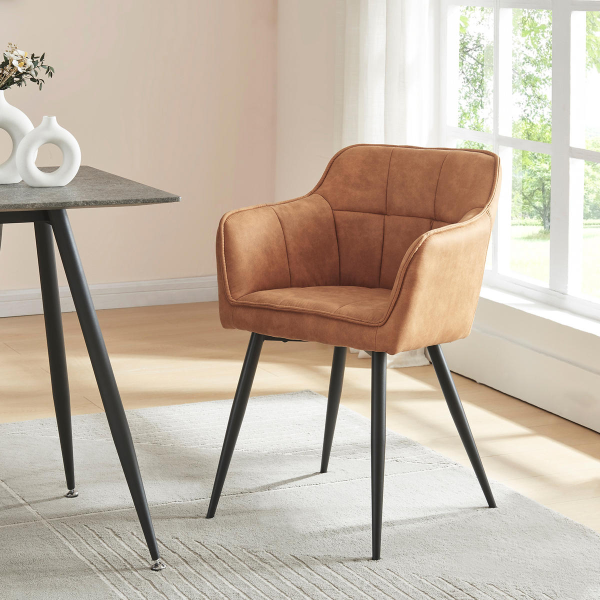 ARMLEHNSTUHL Birmingham - Schwarz/Braun, Textil/Metall (60/82/59cm) - [en.casa]