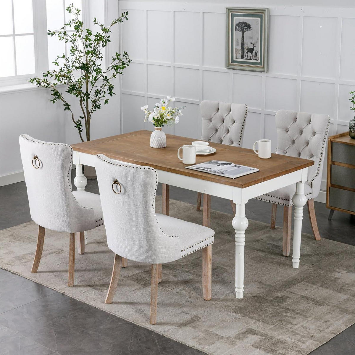 ESSZIMMERSTÜHLE 4er Set Leinenstoff Beige - Creme, Textil (44.5/97.5/54.6cm)