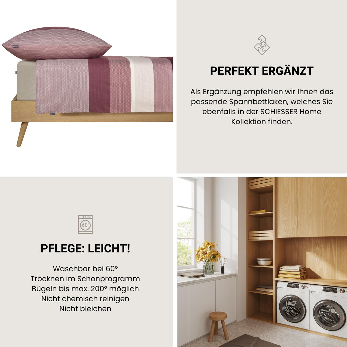 BETTWÄSCHESET Endy Stripes - Renforcé - 2-teilig - 135 x 200 cm - Beere - Beere, Textil (135/200cm) - SCHIESSER