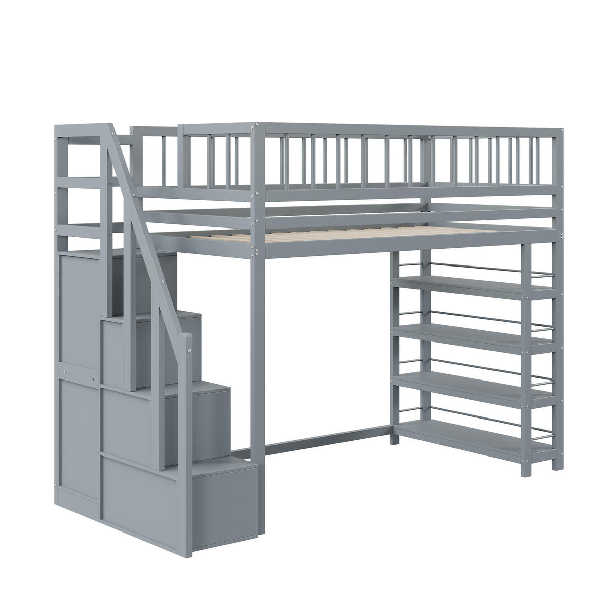 HOCHBETT 90/200 cm grau mit Stauraum und Sicherheitsleiter - Grau, Holz (90/200cm) - OKWISH