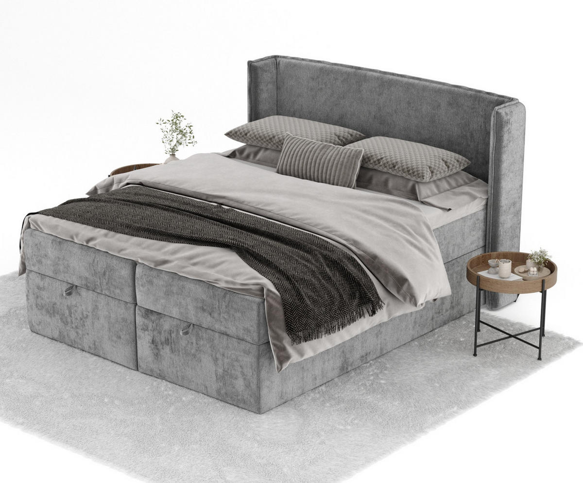 BOXBETT Passion Dunkelgrau 140/200 cm mit Matratze und Topper - Dunkelgrau/Schwarz, Holz/Holzwerkstoff (140/200cm) - Maison de Reve
