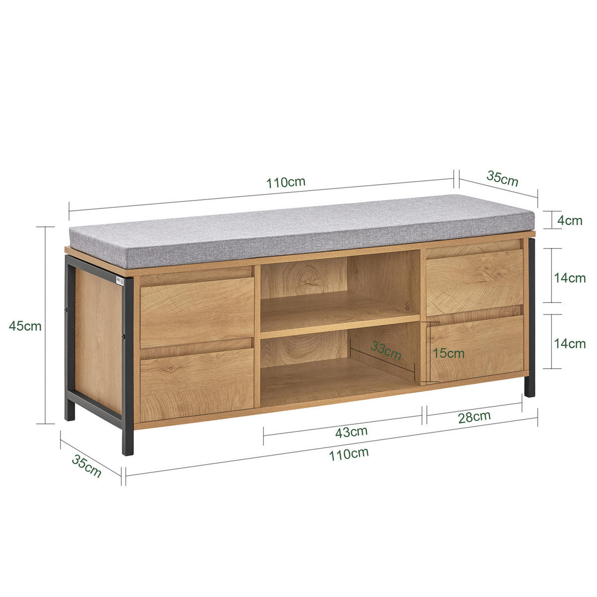 SCHUHBANK Natur - Naturfarben, Holzwerkstoff/Metall (110/45/35cm) - SoBuy