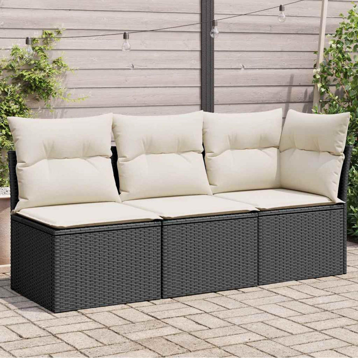 GARTENSOFA Mit Kissen 3-Sitzer Schwarz Poly Rattan - Schwarz, Kunststoff (172/69/62cm) - vidaXL