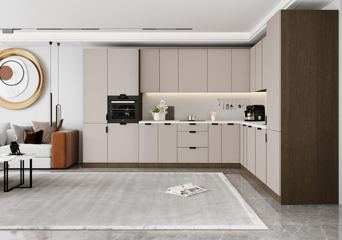WINKELKÜCHE 345 x 285 cm - Sorento KS12-M345 - in Beige / Dunkle Eiche - Eichefarben/Beige, Holz/Metall (630/247/58cm)