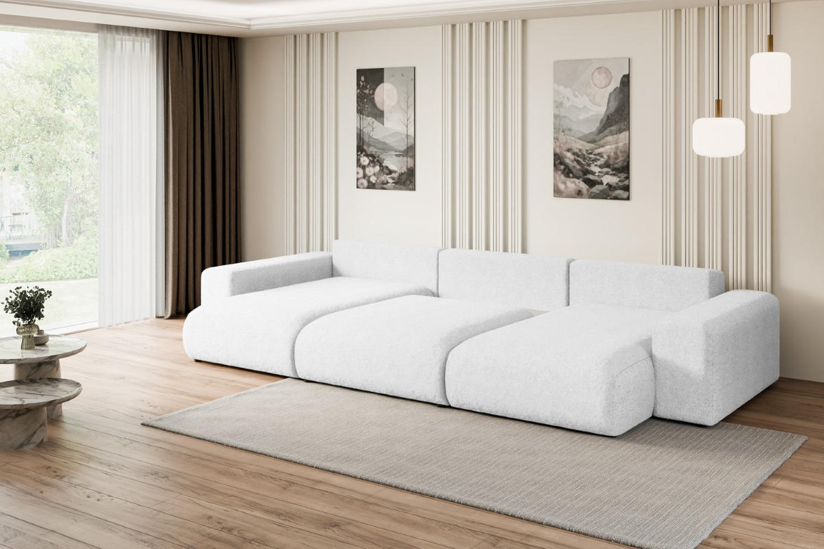 WOHNLANDSCHAFT mit Schlaffunktion und Bettkasten ESKAR-U -352x165x84cm Weiß Bouclé - Schwarz/Weiß, Holzwerkstoff/Kunststoff (352/84/165cm) - ALTDECOR