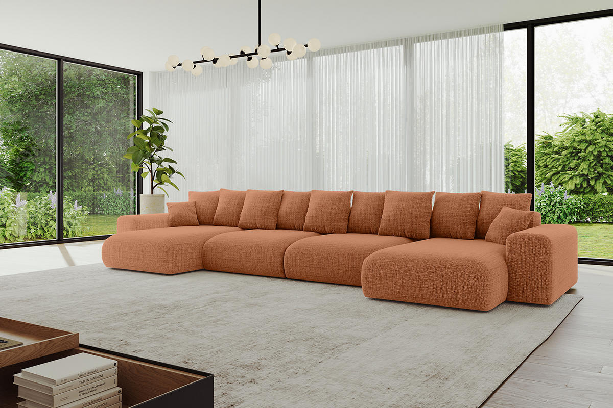 WOHNLANDSCHAFT mit Schlaffunktion ESKAR-U2-464x176x84cm Apricot - Orange, Holzwerkstoff/Kunststoff (176/72/464cm) - ALTDECOR