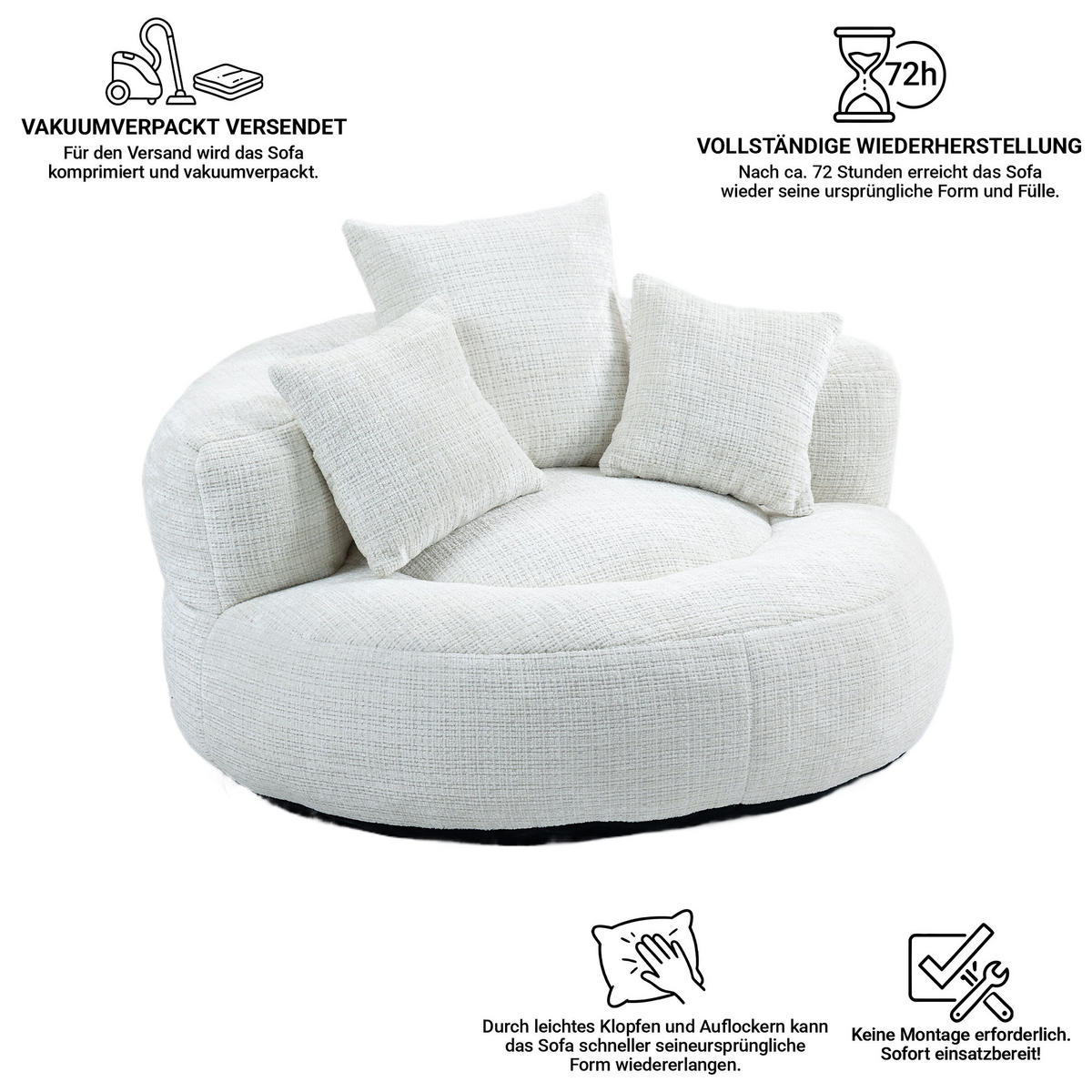 SITZSACK Beige mit Armlehnen, Chenille - Beige, Textil (108/52/108cm) - CHICFURN