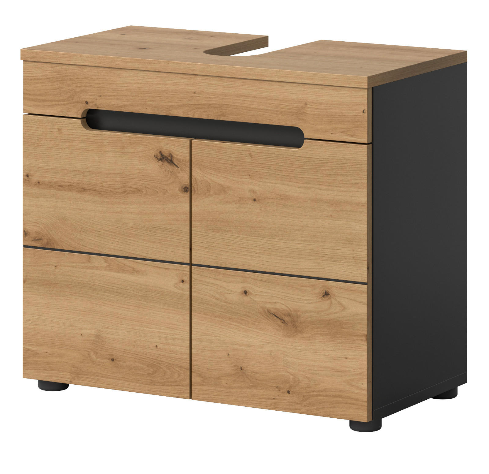 WASCHBECKENUNTERSCHRANK Eiche, grau 63 cm mit Soft-Close - Eiche Artisan/Grau, Holz/Holzwerkstoff (63/55/34cm) - Inn.Furn