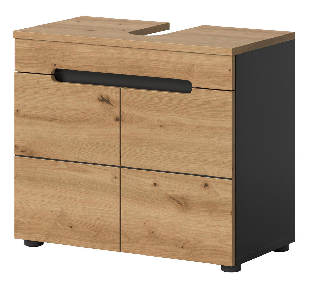 WASCHBECKENUNTERSCHRANK Eiche, grau 63 cm mit Soft-Close - Eiche Artisan/Grau, Holz/Holzwerkstoff (63/55/34cm) - Inn.Furn