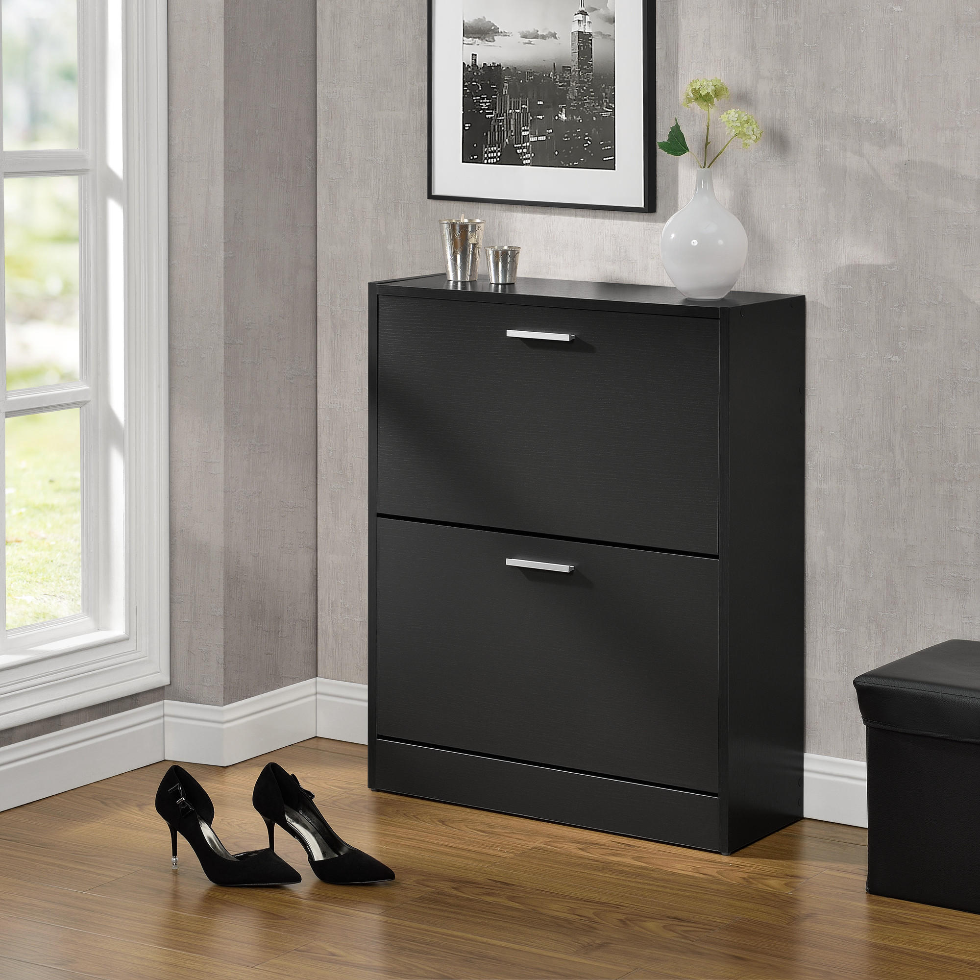 SCHUHSCHRANK Sykkylven - Schwarz, Holzwerkstoff (63/81/24cm) - [en.casa]