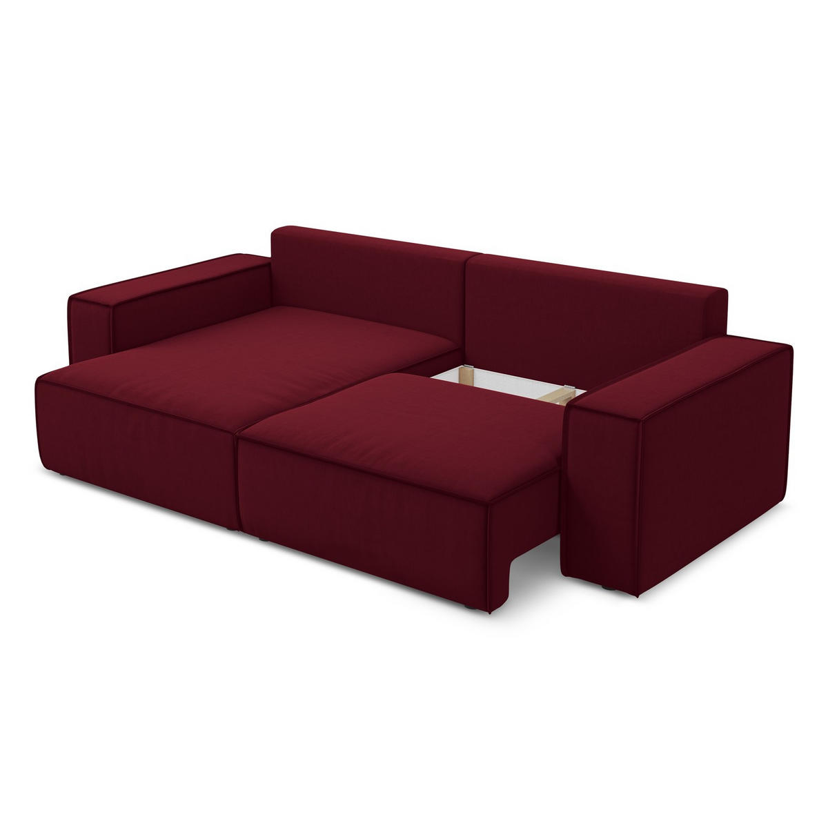 ECKSOFA mit Schlaffunktion Samt Stoff Rot - Bordeaux/Rot, Kunststoff/Textil (148/257cm) - LaMiaSofa