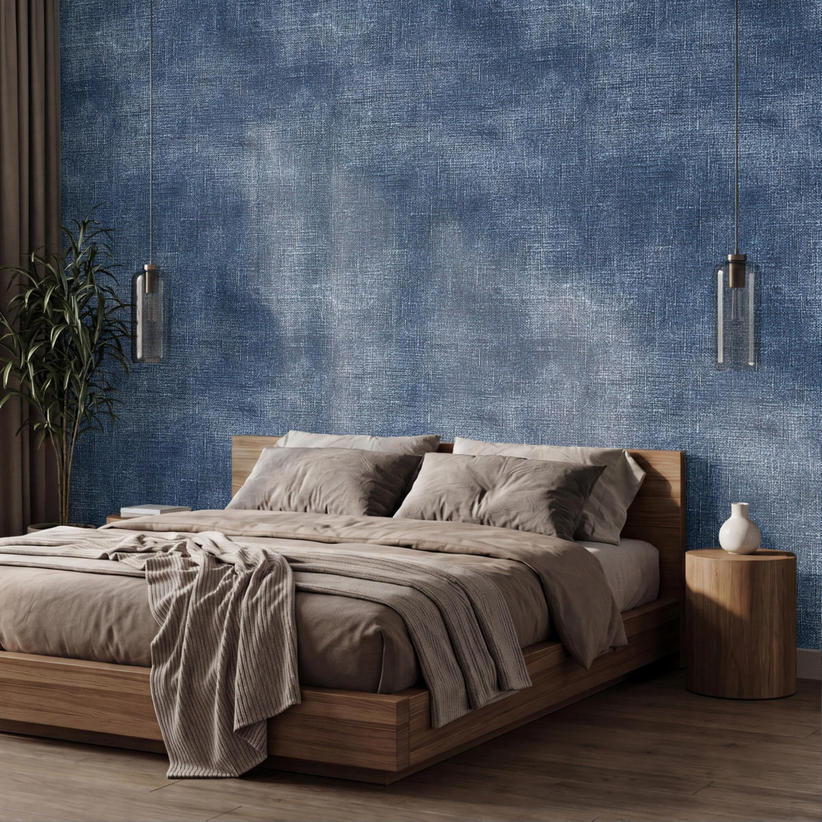 TAPETE - Leinen - Textur - Muster - Denim - Rustikal - 400x240 cm - Blau, Papier (400/240cm) - OnlyWow