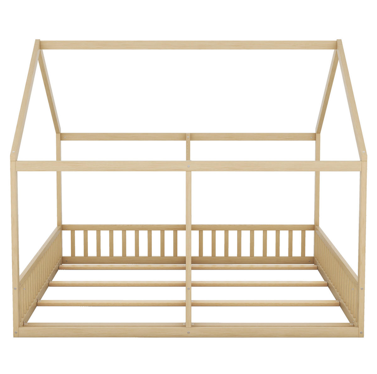 BETT 2-in-1 90/200 cm in Natur aus Kiefer mit Hausdesign und Schutzgitter - Naturfarben, Holz (90/200cm) - Flora Grace