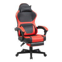 GAMING-STUHL schwarz-rot ergonomisch mit ausziehbarer Fußstütze, Nacken- und Lendenkissen, höhenverstellbar - Rot, Leder (54/116/61cm) - BRILVERDE
