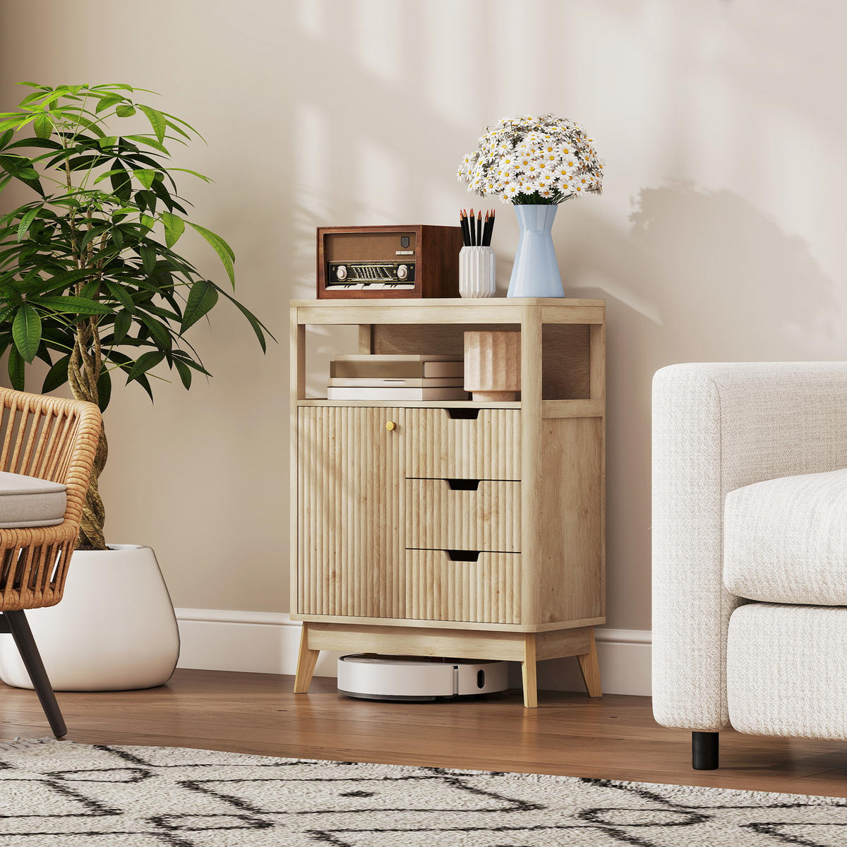 SIDEBOARD DE-11146 Mit offenem Fach & verstellbarem Boden Naturholz - Naturfarben, Holzwerkstoff (60/81/30cm) - ComfortXL