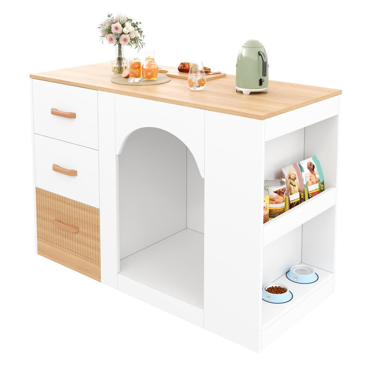 KÜCHENINSEL MIT RUHEBEREICH MIT 3 SCHUBLADEN, Kombination Und Holzoptik, 120/60/90 cm - Weiß, Holzwerkstoff (60/90/120cm) - Rolipo