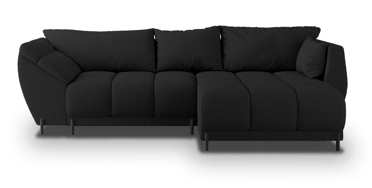 ECKSOFA VESTANO R-S Schwarz Boucle-Stoff mit Schlaffunktion - Schwarz, Holz (287/182cm) - MASSENO