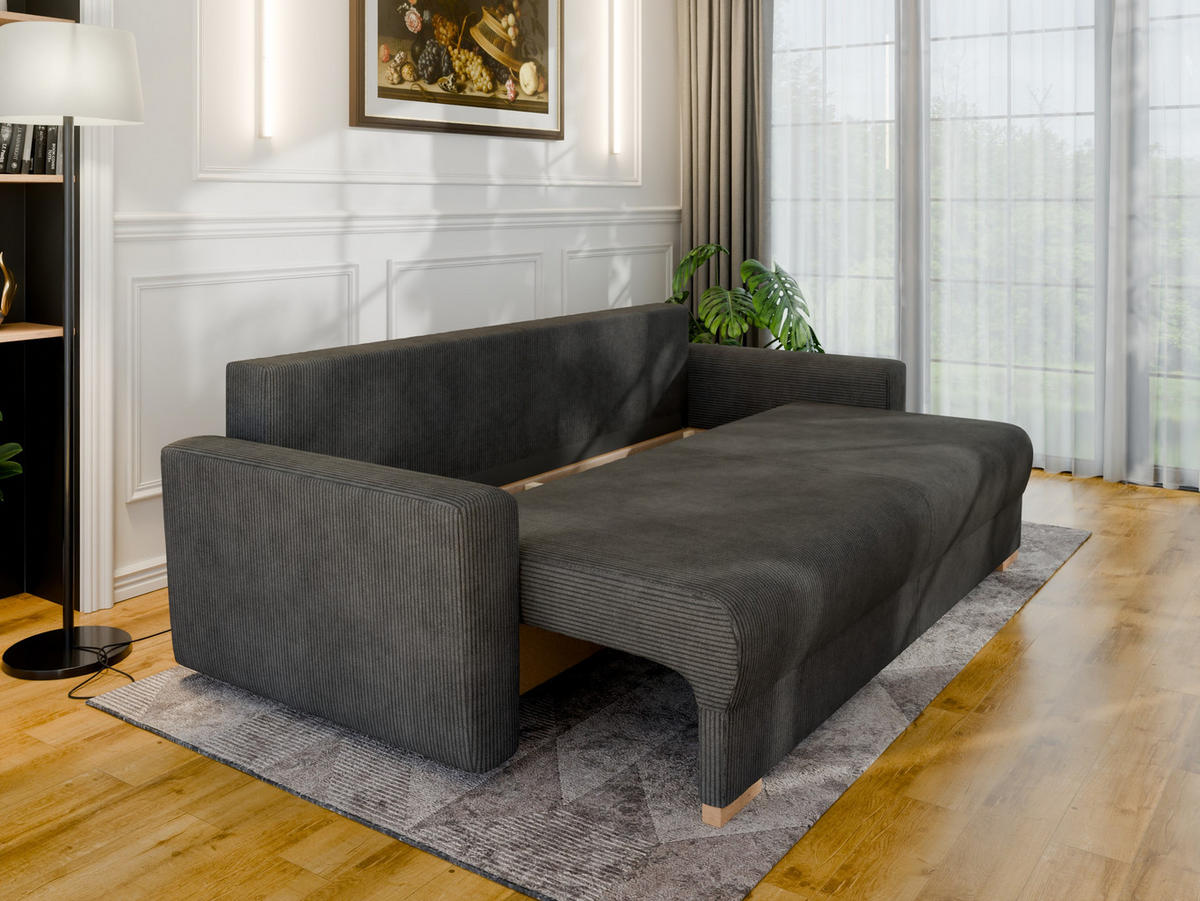 3-SITZER-SCHLAFSOFA ELMA mit Bettfunktion, dunkelgrau - Dunkelgrau, Holz (92.5/79/230cm) - Panda Möbel