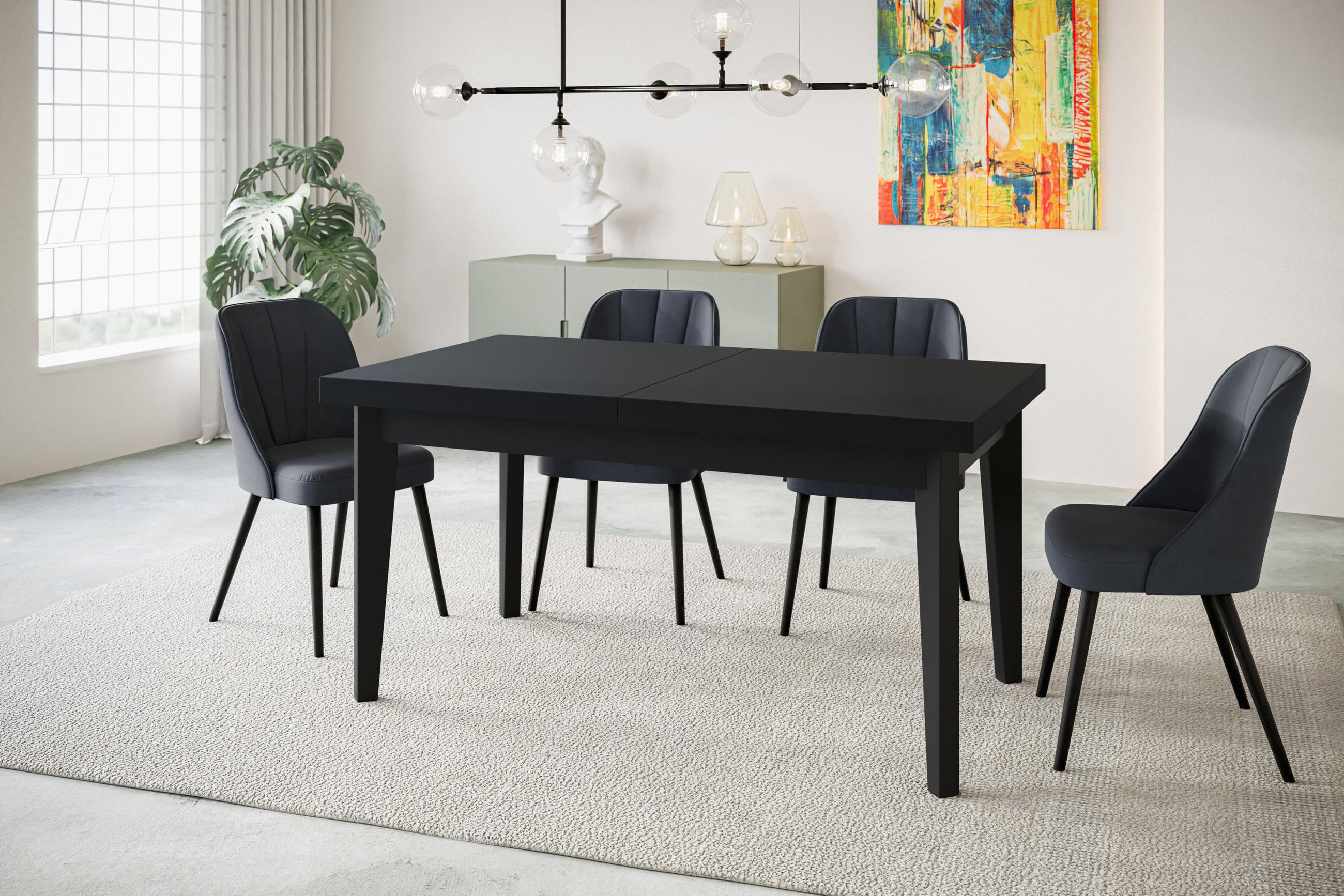 ESSZIMMERTISCH SKANDI, ausziehbarer Tisch: 200-300X100X78 cm, Farbe: Schwarz, mit Holzbeinen in Farbe Schwarz - Schwarz, Holzwerkstoff (200/100/78cm) - Alpi-Möbel