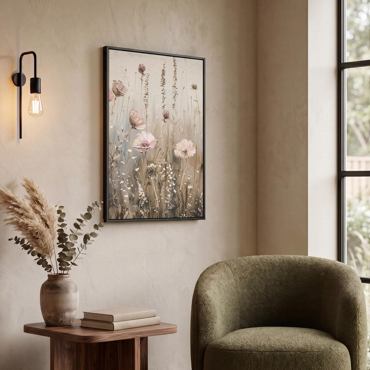 LEINWAND Bilder mit Rahmen - Blumen - Rosa - Modern - Beige - 60x80 - Beige, Textil (60/80cm) - MuchoWow