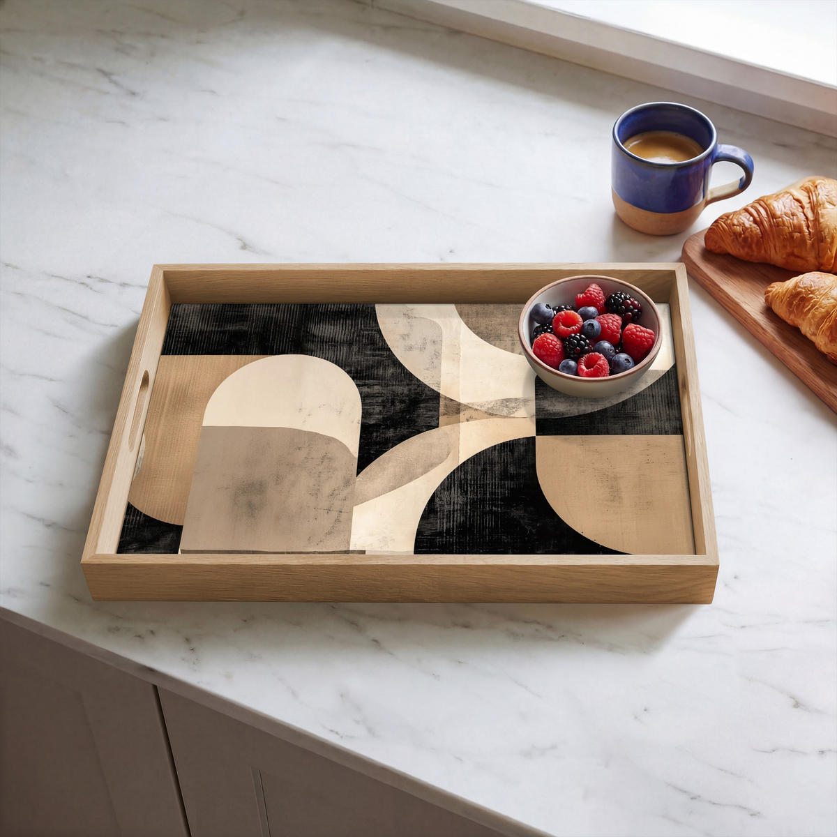 SERVÍROVACÍ PODNOS Abstraktní - Tvary - Moderní - Béžová 50x35 cm - béžová, dřevo (50/5/5cm) - OnlyWow