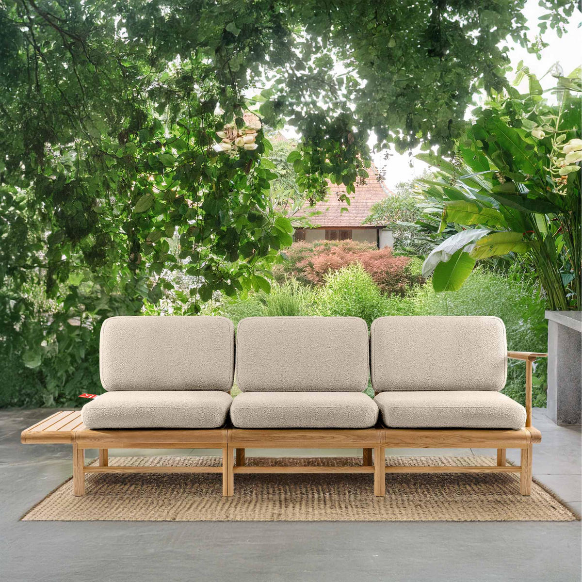 GARTENSOFA ATREDA 3-Sitzer, mit Ablage - Creme, Holz/Textil (245/74/80cm) - KONSIMO®