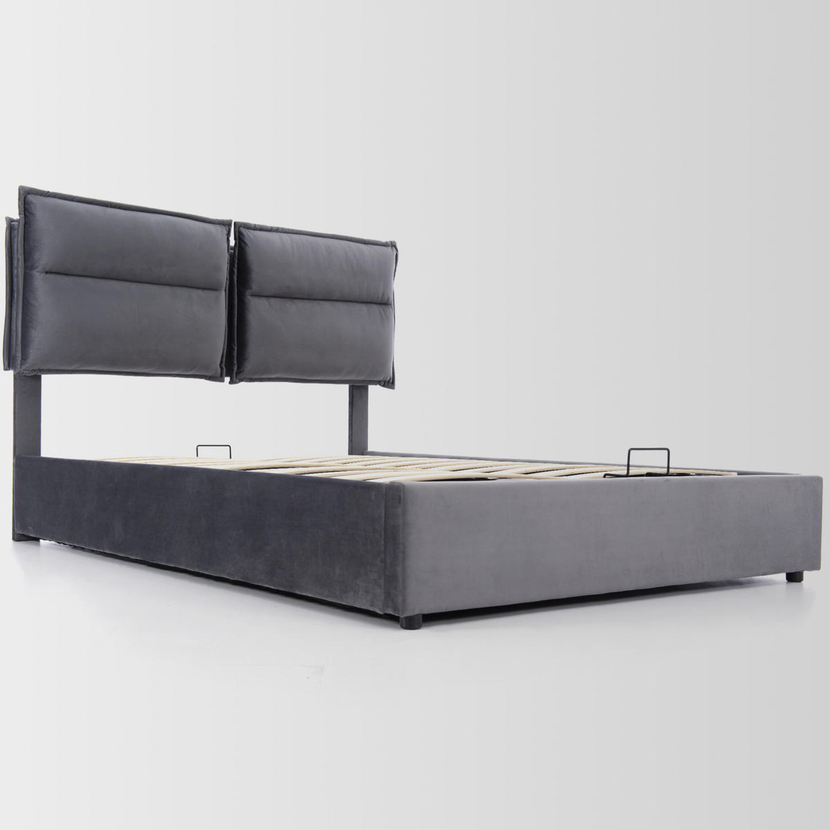 POLSTERBETT aus Samt 140x200 cm Grau mit Matratze, verstellbarem Kopfteil und Bettkasten - Grau, Textil (140/200cm) - IVMEU