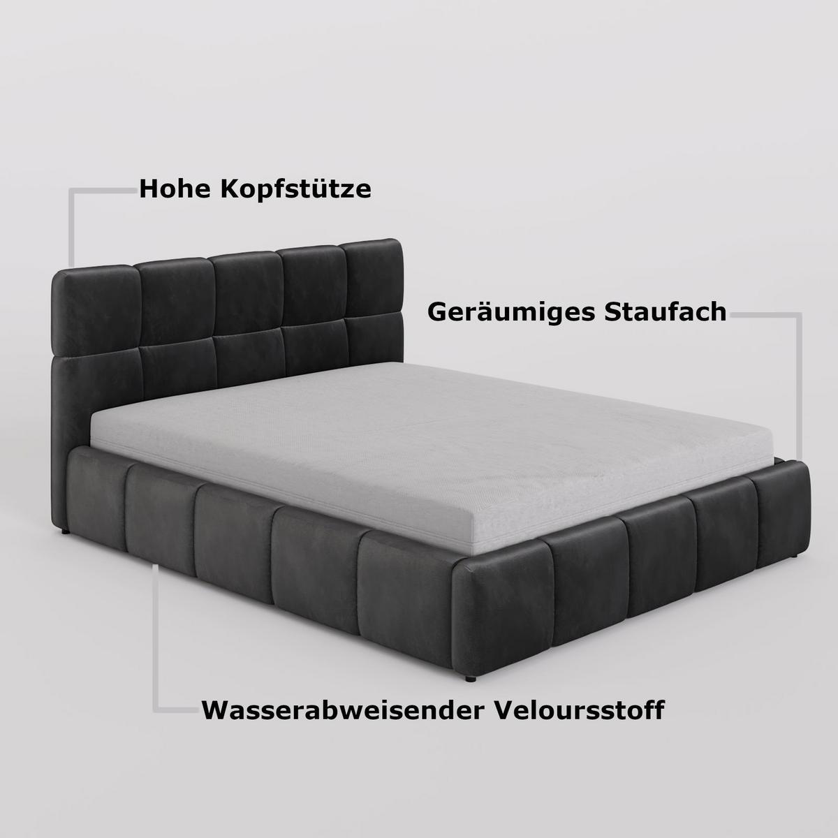 POLSTERBETT 180/200 cm, in Dunkelgrün, Velours-Stoff, gepolstertes Kopfteil, Lattenrost, Bettkasten - Dunkelgrün, Textil - Barchello