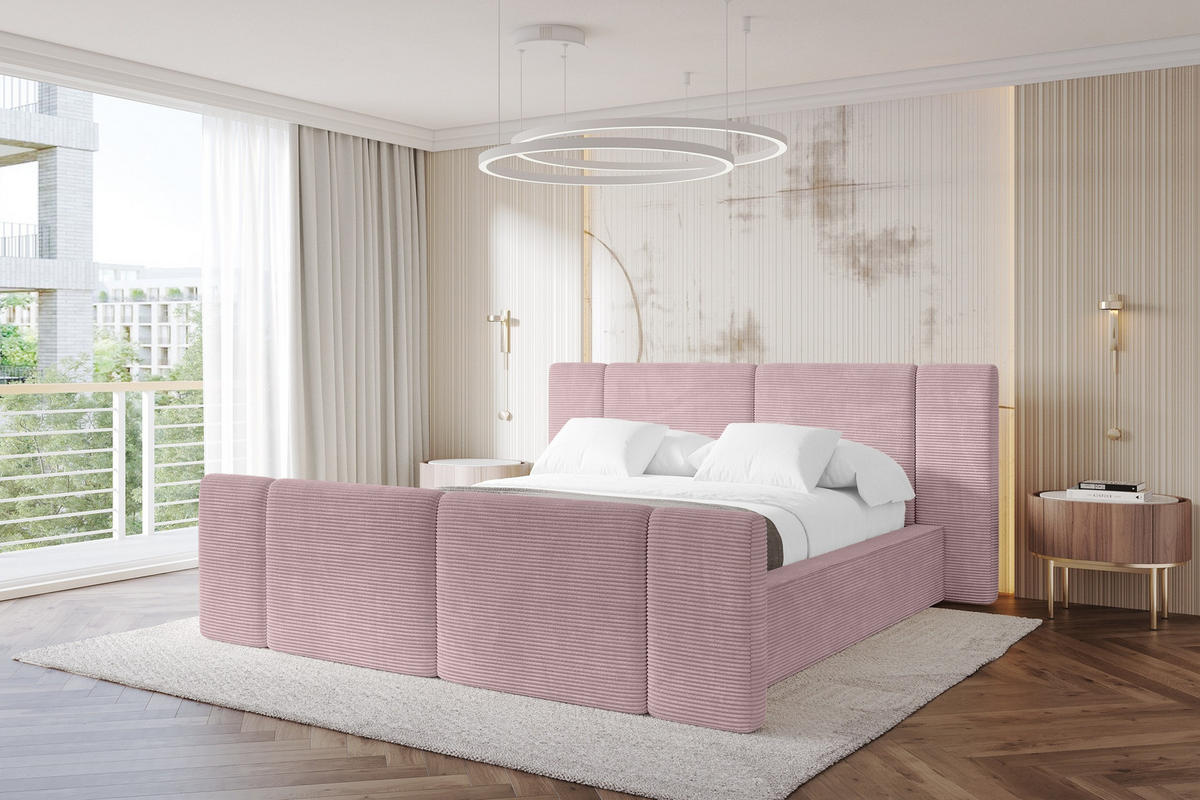 POLSTERBETT mit Bettkasten, Fußteil und Lattenrost, Boxbett ohne Matratze - RIVO-Z 160x200 Rosa - Rosa, Holzwerkstoff/Textil (160/200cm) - ALTDECOR