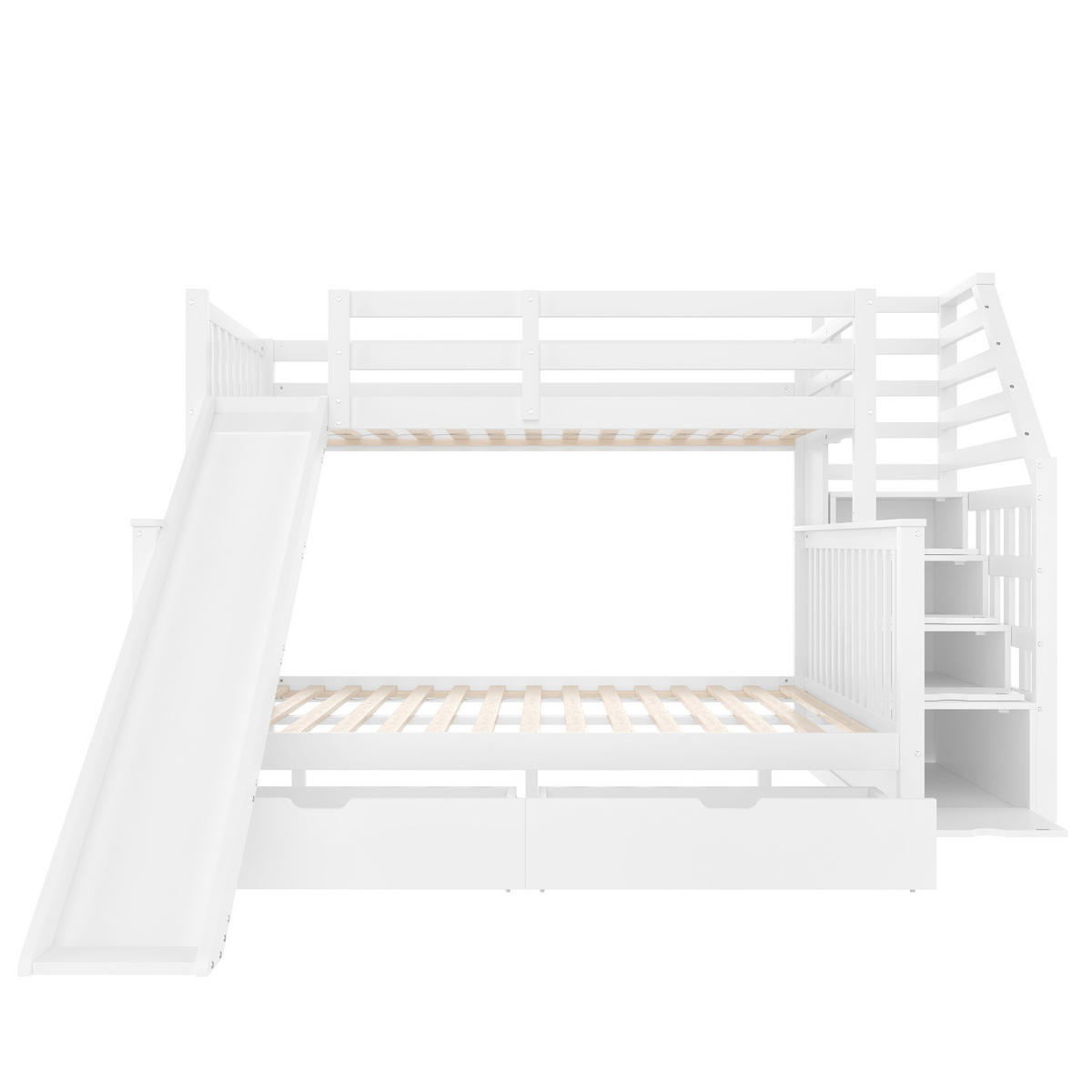 ETAGENBETT 90/200 über 140/200 cm mit Rutsche und Stauraum in Antikweiß - Weiß, Holzwerkstoff (90/200cm) - BEAOK