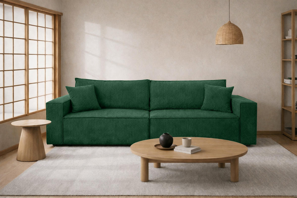 SOFA Mit Schlaffunktion Und Bettkasten, Cordstoff Poso, Hellgrau, BEST SCORNER - Grün, Holz (245/83/90cm) - Kaiser Möbel
