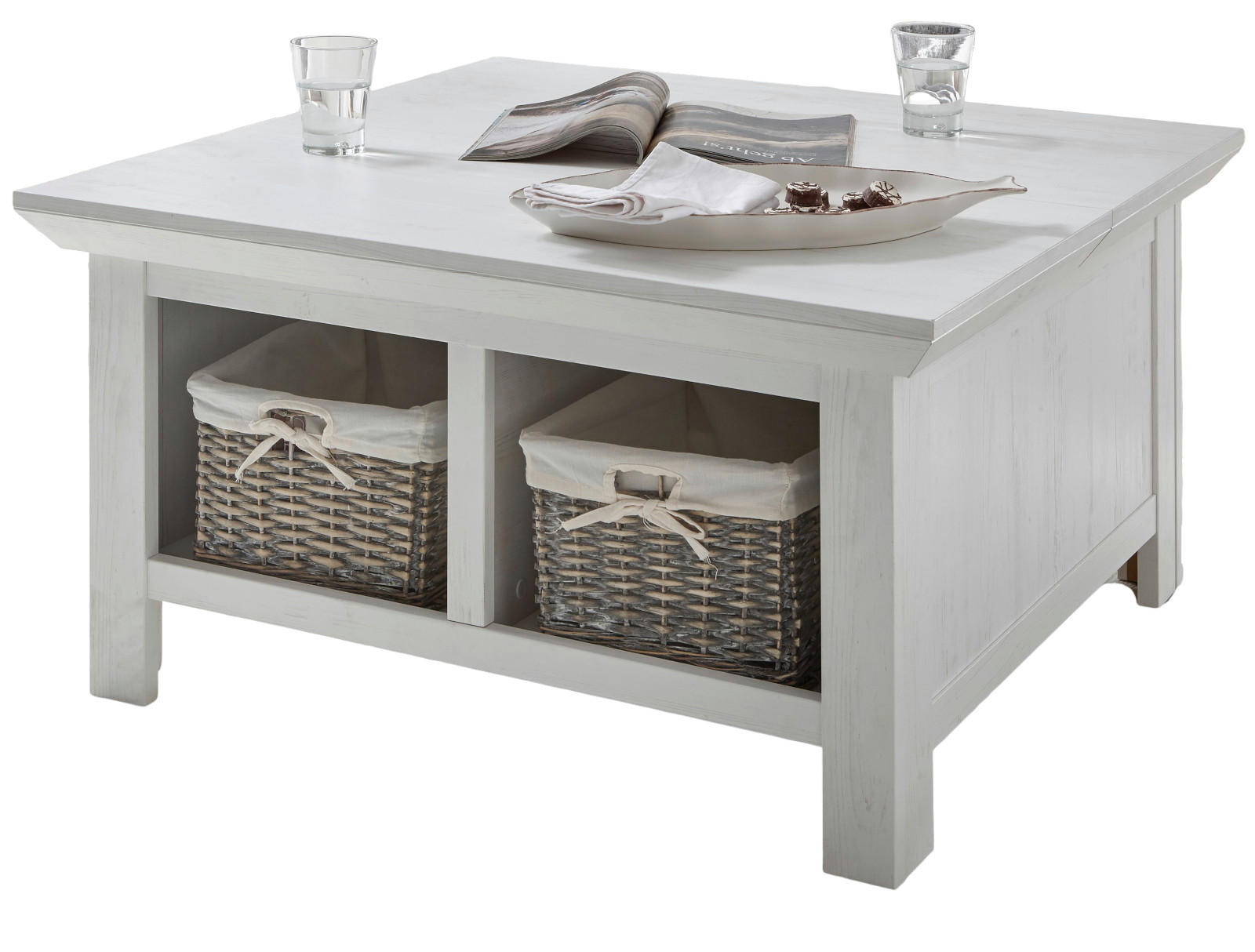 COUCHTISCH Pinie weiß 93 x 93 cm, Wohnzimmertisch mit Truhe - Weiß, Holzwerkstoff/Metall (93/93/50cm) - Furn.Design