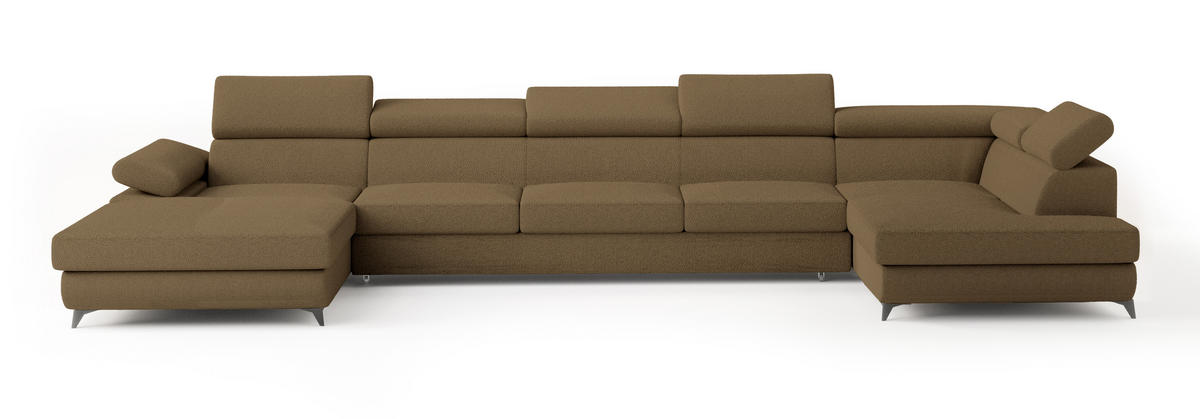 WOHNLANDSCHAFT MONTIVA Orange Boucle-Stoff mit Schlaffunktion - Orange, Holz (410/89/190cm) - MASSENO