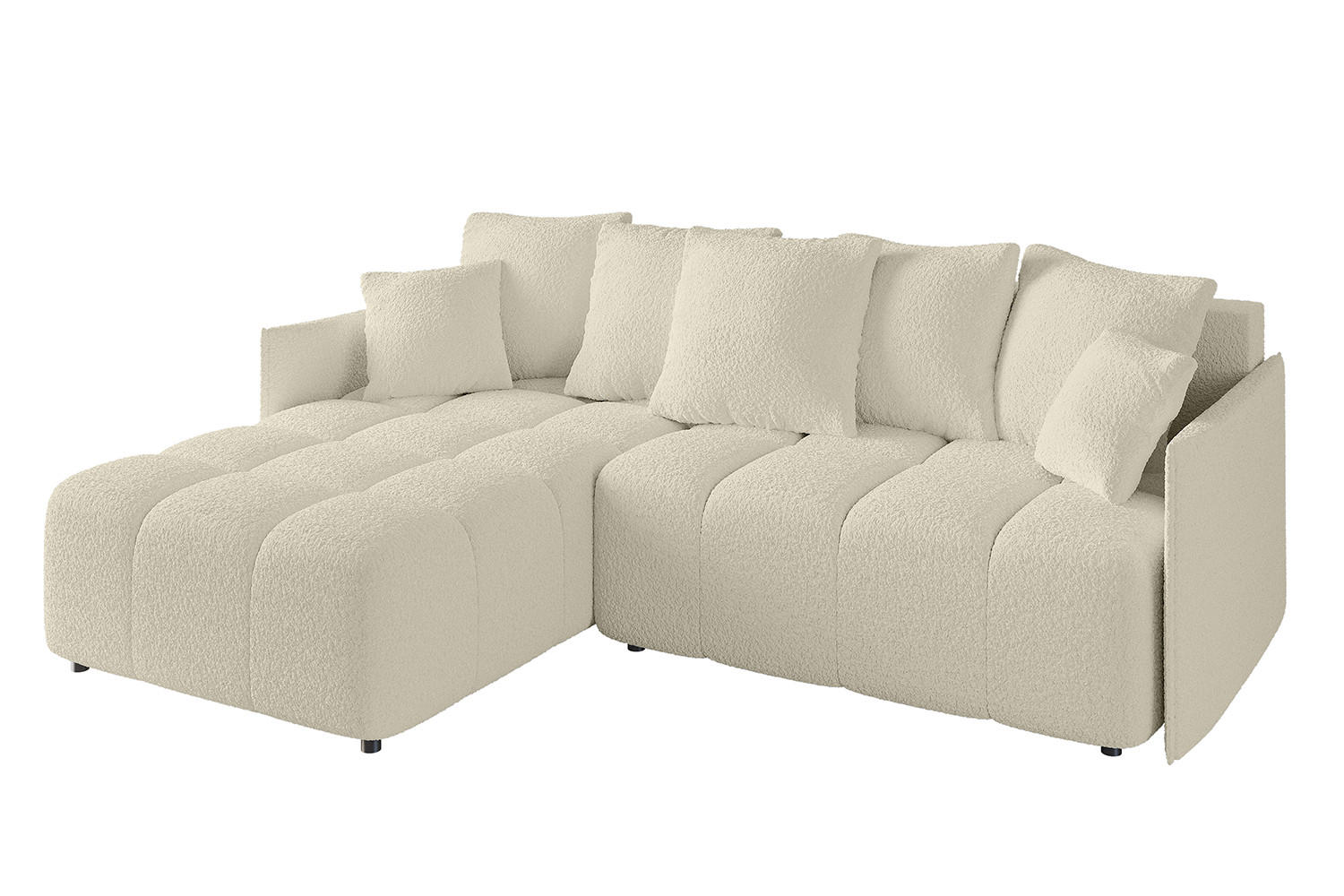 ECKSOFA Ottomane links LONLI-L 251x189x68 Creme Bouclé - Creme, Holzwerkstoff/Kunststoff (251/189cm) - ALTDECOR