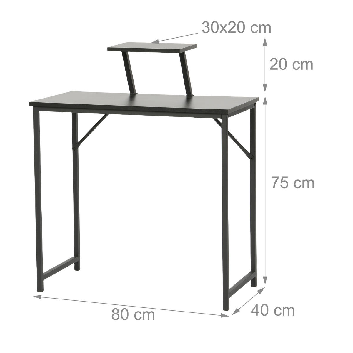 PÍSACÍ stôl - čierna, kov/kompozitné drevo (40/80/75cm) - Relaxdays
