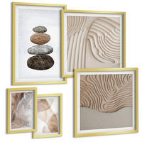 BILDER SET 5er Set - 50x50 cm & 20x30 cm & 40x60 cm Goldrahmen - Abstrakte bemalte Strukturen - Goldfarben, Kunststoff (40/60cm) - TULUP
