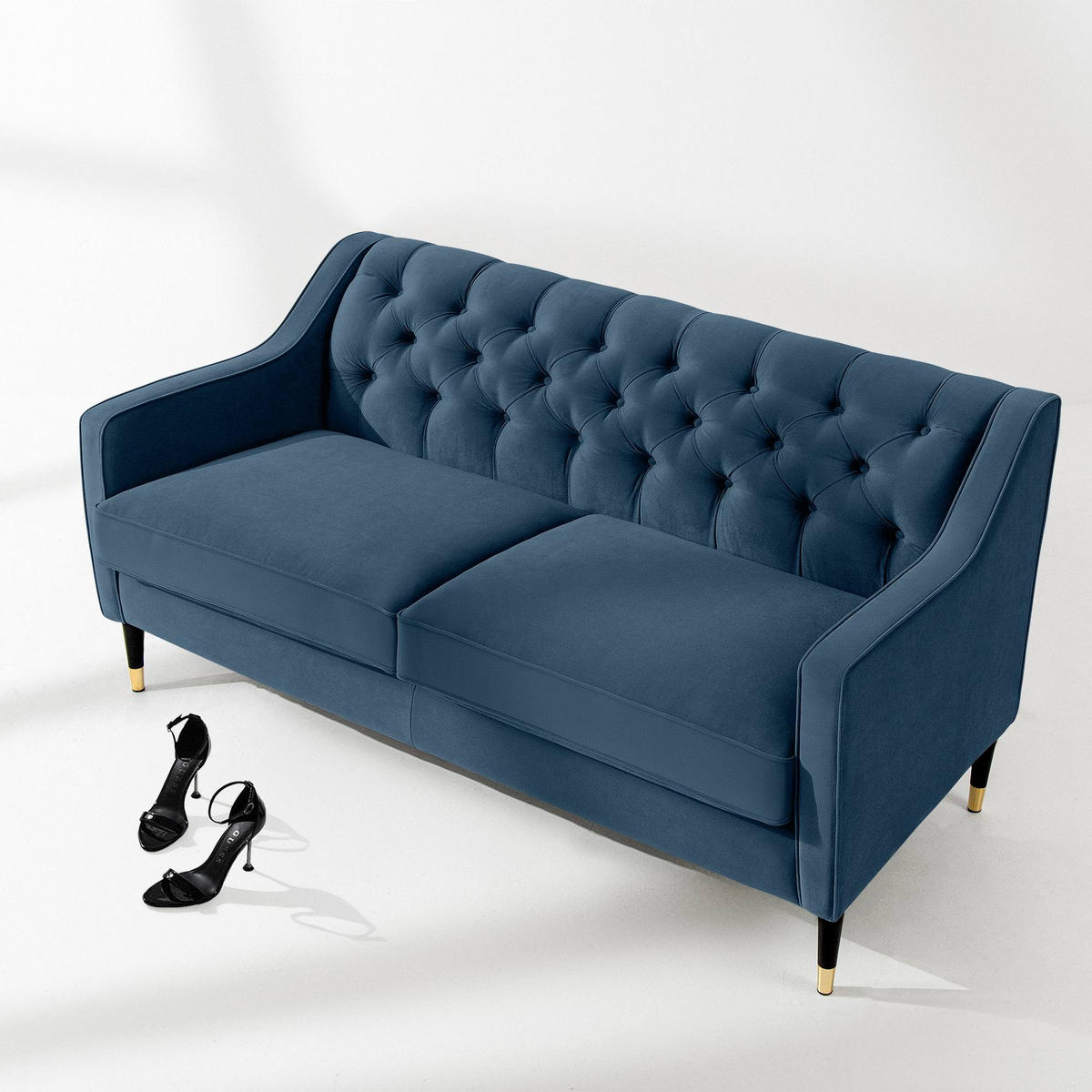 2-SITZER-SOFA NOMUS gesteppt, Blau - Wengefarben/Blau, Holzwerkstoff (170/78/80cm) - KONSIMO®