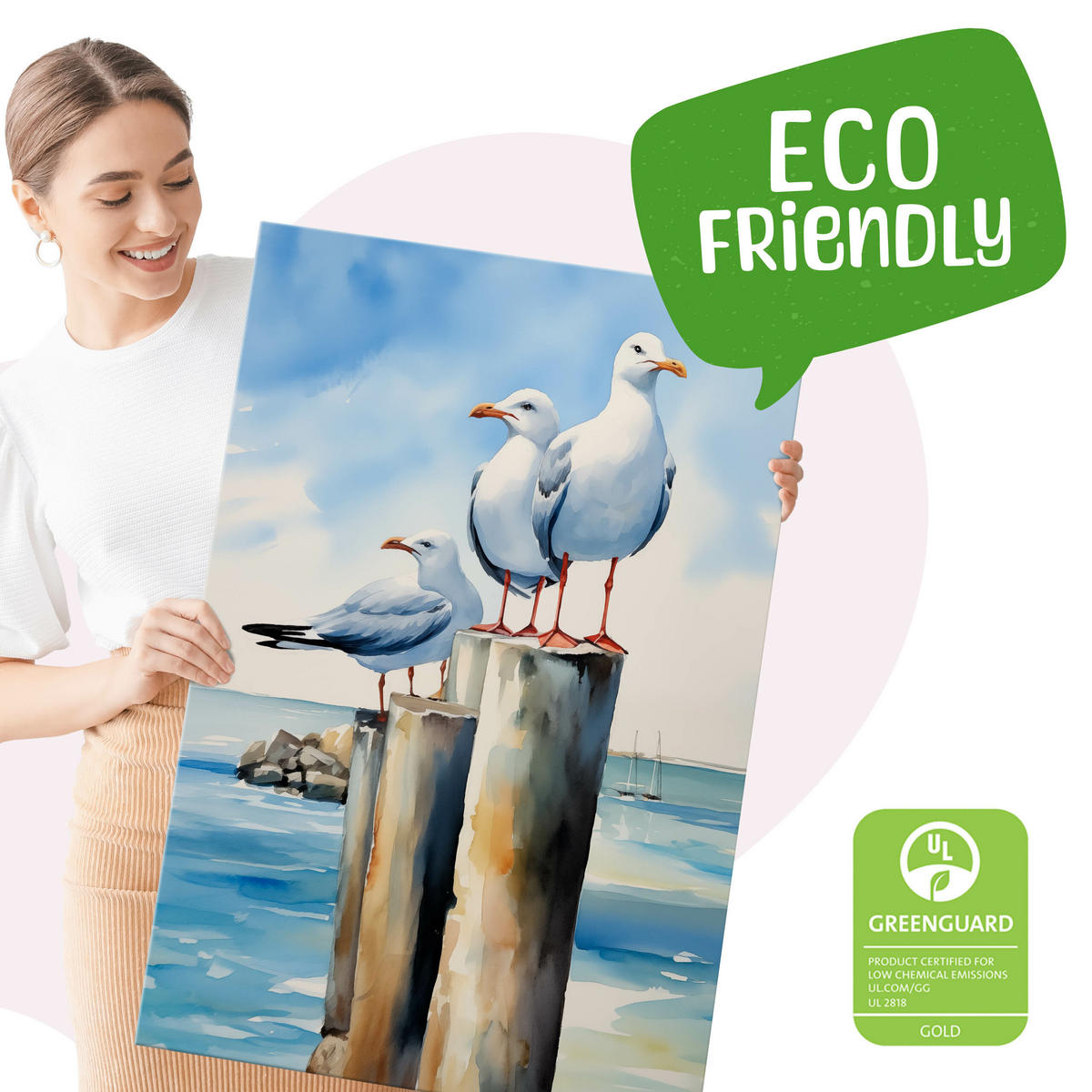 LEINWANDBILD Abstrakte Möwen Meer 80x120 cm - Blau/Beige, Textil (80/120cm) - Muralo