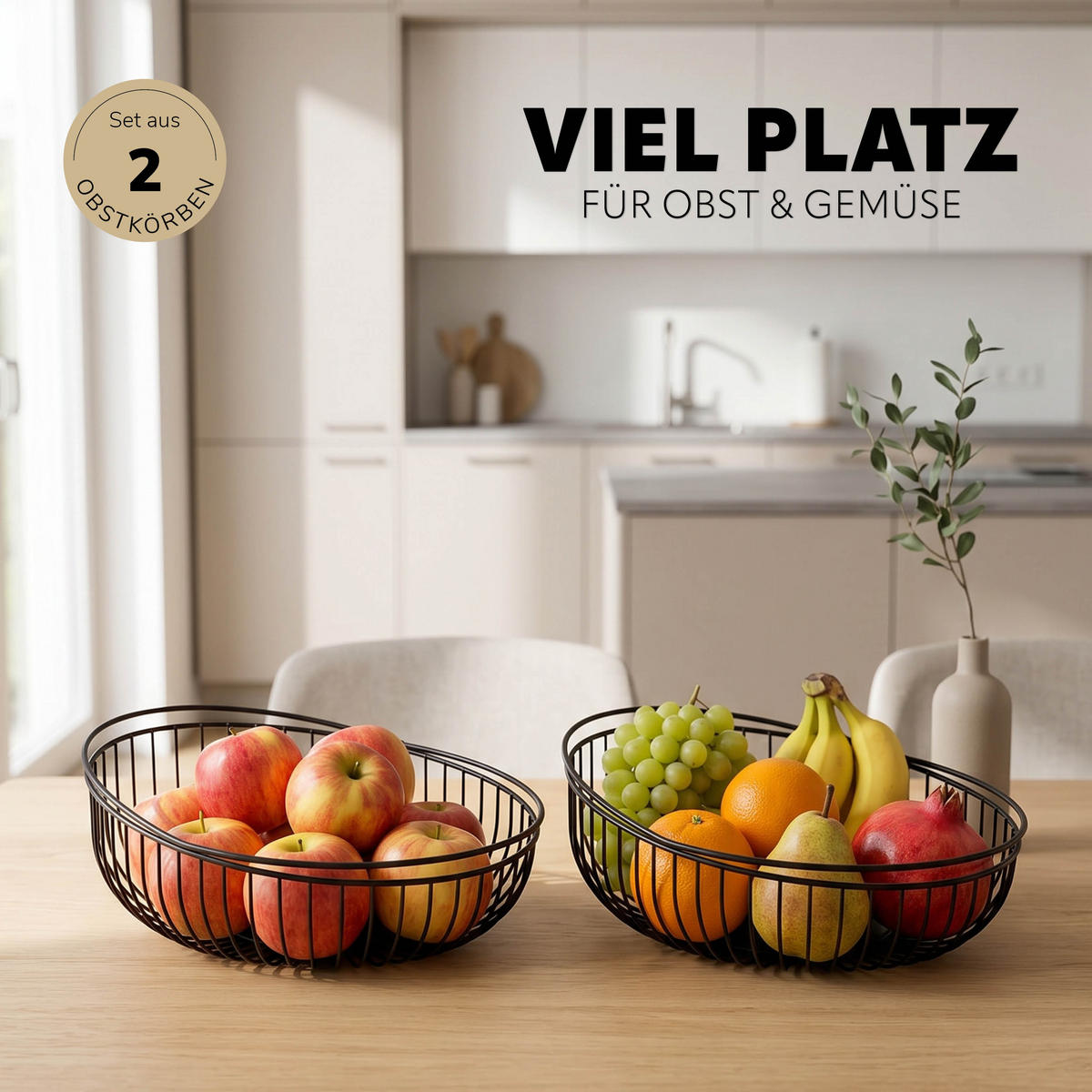 OBSTKORB 2er Set, rund, aus schwarzem Metall - Schwarz, Metall (11.5cm) - eluno