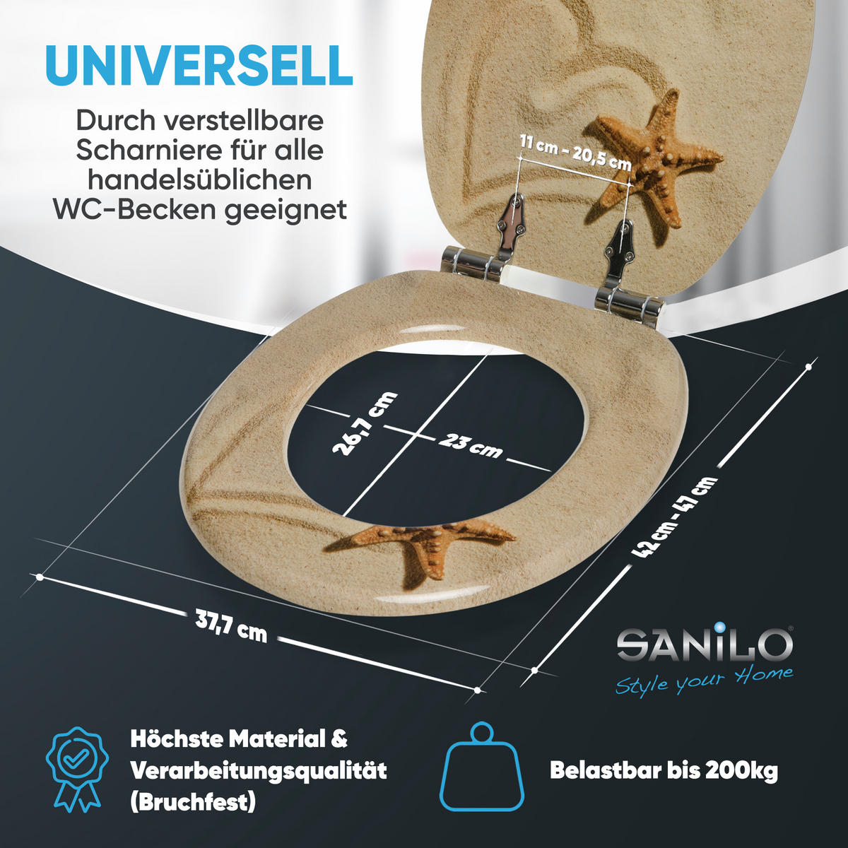 WC-SITZ mit Absenkautomatik Sandy - Braun, Holzwerkstoff (38/6/47cm) - Sanilo